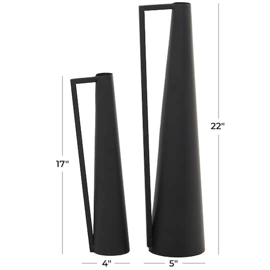 CosmoLiving by Cosmopolitan Black Metal Slim Vase with Handles Set of 2 22", 17"